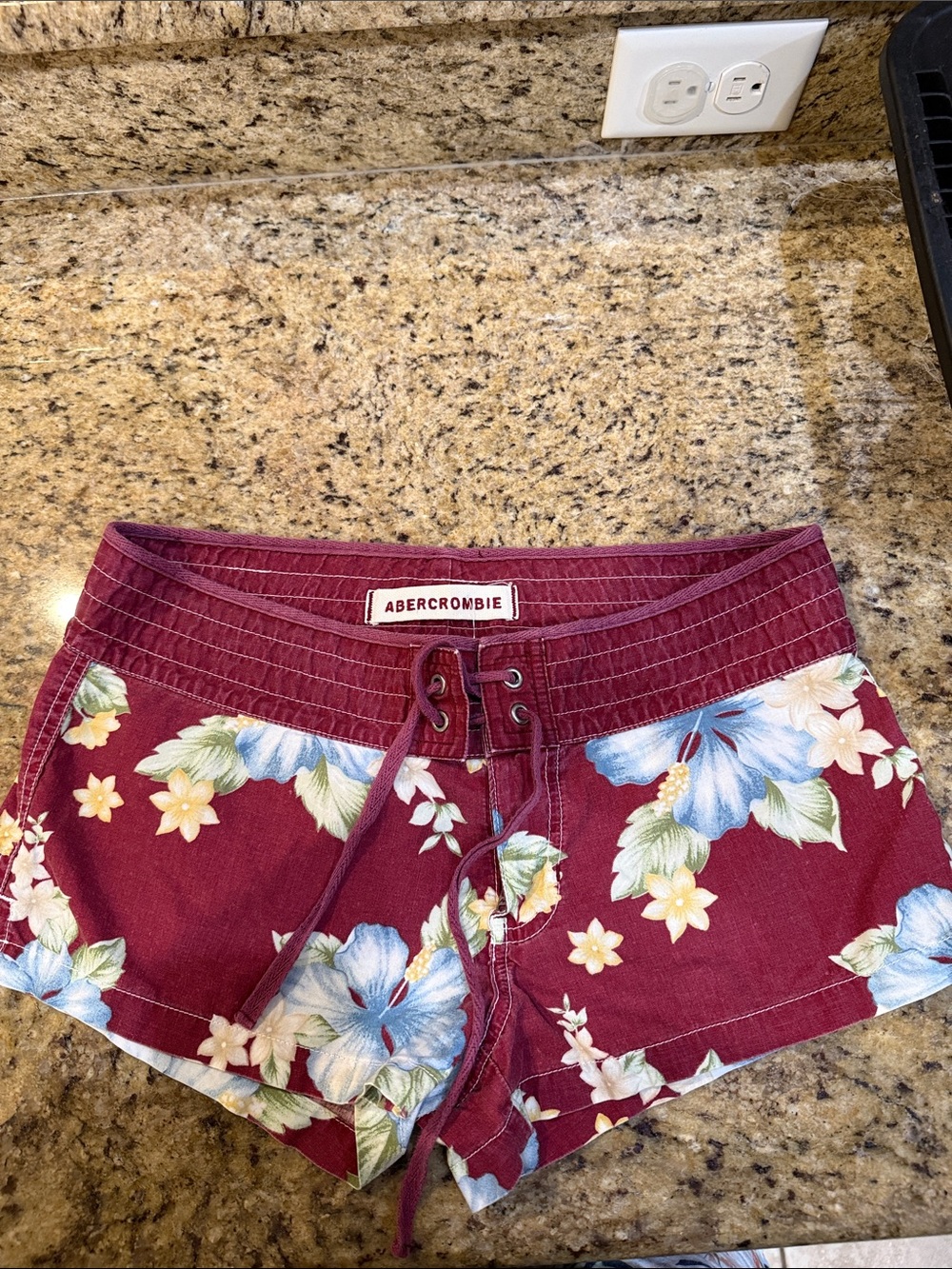 Abercrombie & Fitch Maroon Floral Drawstring Shorts